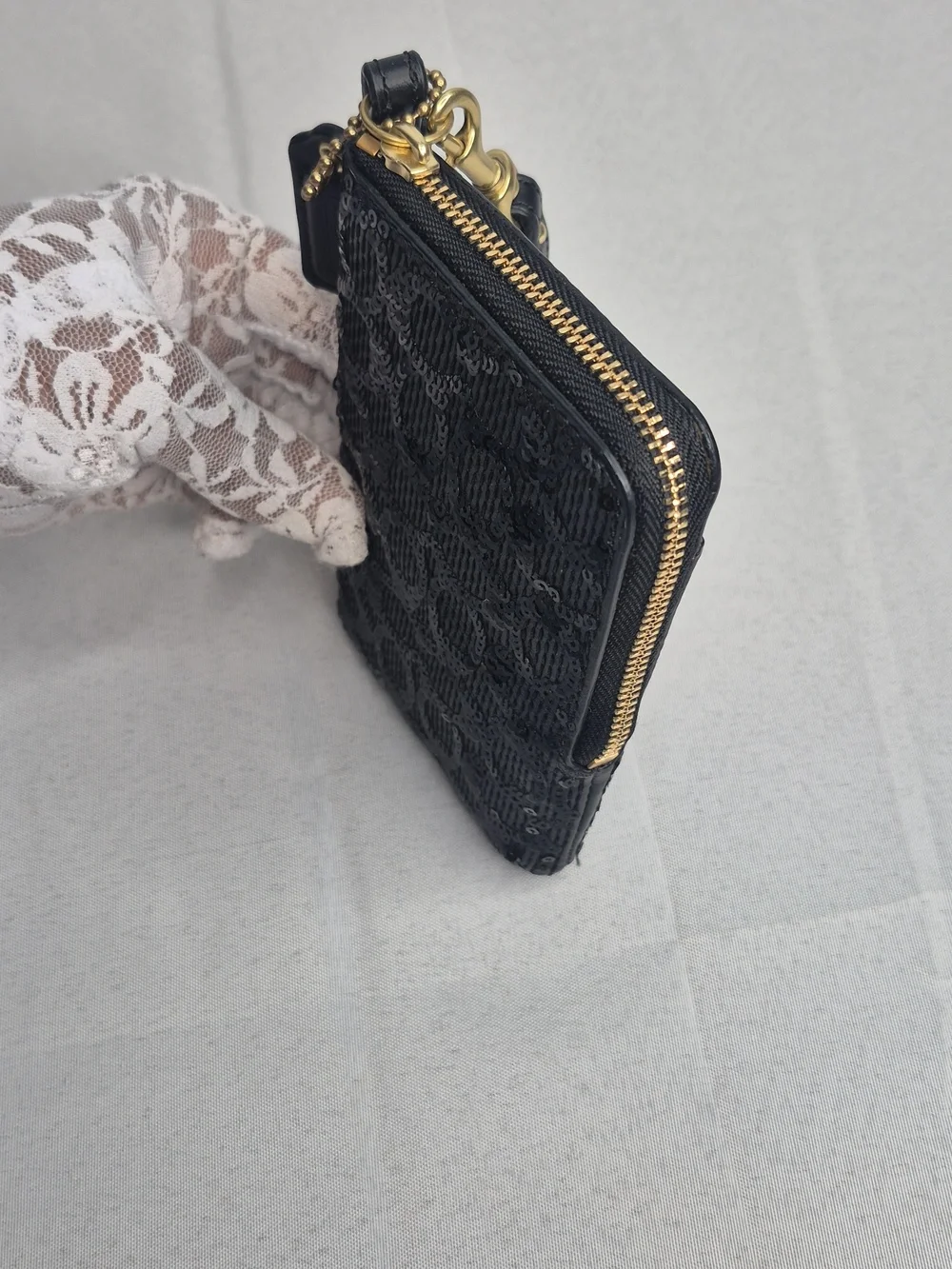 Coach Poppy Black Sequin Wristlet Wallet